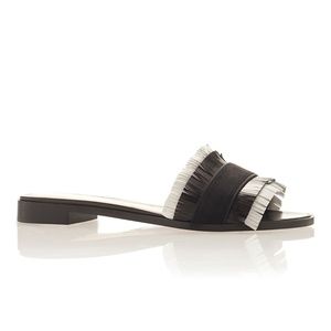 Paula Cademartori Black and White Fringe Slide Sandals